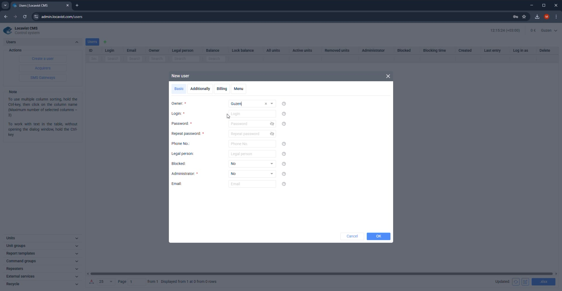 Create a clean user record