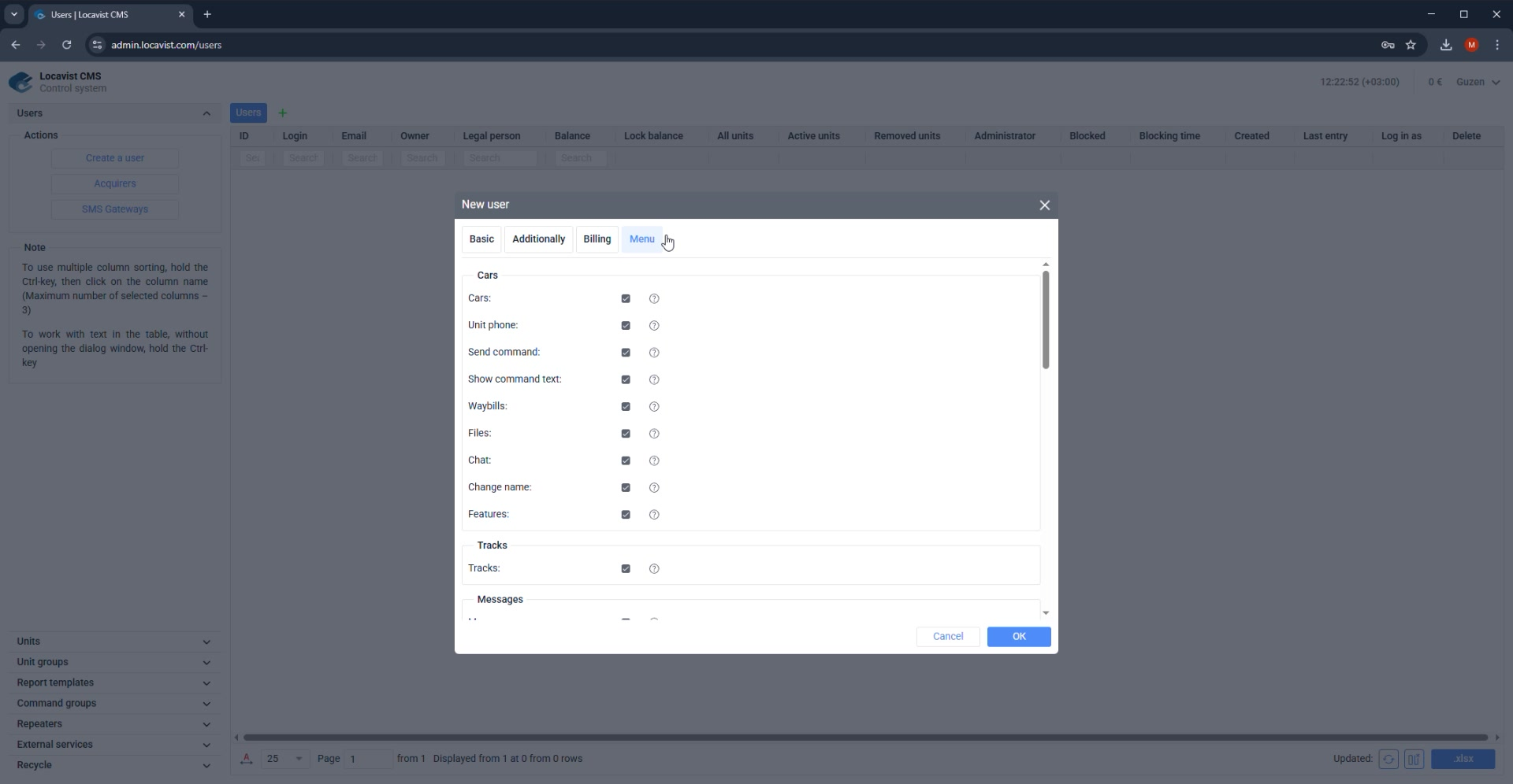 Menu visibility